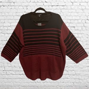 A.N.A. Pullover Scoop Neck Sweater. Size 1X--NWT-Burgandy/Black Stripes